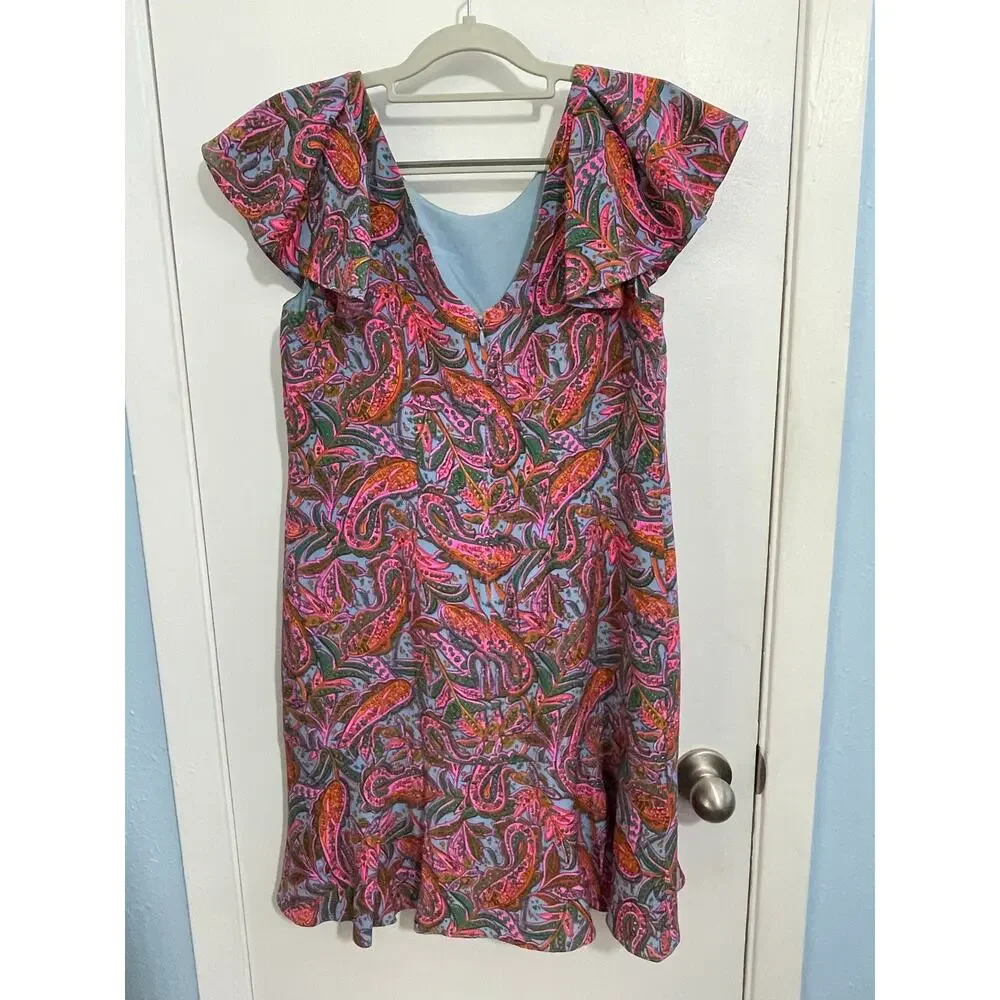 J Crew Silk Dress Size 2 Pink Paisley Ruffled Preppy Country Club Spring